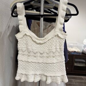 SFERRA Cream Textured Knit Crop Top
